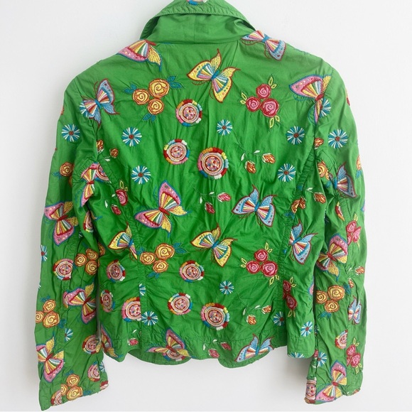 Johnny Was Green Butterfly Floral Embroidered Cropped Jacket Boho Size Small - Picture 4 of 9